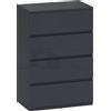 HOMCOM Mobile contenitore con 4 cassetti e chiusura rallentata e silenziosa, 55x34x80 cm, grigio | Aosom Italy