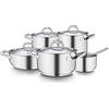 Barazzoni Chef Line Batteria 9 Pezzi, Made in Italy, Acciaio Inox 18/10, Induzione+Gas, Triplo fondo, PFAS Free