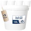 MiG Secchio con Coperchio - Contenitori in Plastica Robusta e Flessibile - Resistenti per Sabbia, Cucina o Cantiere - Set da 5 x 10l