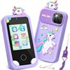 OEM Cellulare per bambini - Touchscreen, doppia fotocamera, lettore MP3, scheda di memoria da 32 GB, custodia in silicone, cordino