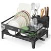 SONGMICS Scolapiatti, Portapiatti da Cucina, con Portaposate | Beccuccio Estensibile e Girevole a 360°, Raccogligocce, 42,4 x 35,4 x 22,6 cm, Nero Inchiostro, Collezione PATALLA KCS550B01