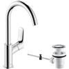 hansgrohe Logis Miscelatore monocomando lavabo 210 con bocca erogazione girevole e saltarello, cromo, 71130000
