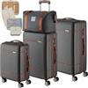 tectake® Set Valigie Da Viaggio, 13 Pezzi, Valigie Impilabili in ABS, Finiture in Similpelle, Rotelle Girevoli a 360°, Lucchetto TSA, Manico Telescopico Regolabile, Interno Separabile - Antracite