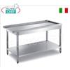 TAVOLO di USCITA LAVASTOVIGLIE con AGGANCIO macchina a SINISTRA, PIANO SAGOMATO PER SCORRIMENTO CESTI, ripiano inferiore, dimensioni mm. 900x700x850h