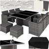 tectake® Set di Mobili da Giardino Poli Rattan, Alluminio, Set 6 Sedie, 1 Tavolo 4 Sgabelli, Involucro Protettivo, Viti In Acciaio Inox, Arredo Giardino - Grigio