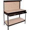 tectake® Banco da lavoro 120x60x156cm, Tavolo ideale per Fai da te, 12 Ganci inclusi, Ampio Cassetto per vari Utensili, Parete con Fori, Spazio per Attrezzi da Lavoro in Garage, Officina, Casa - Nero