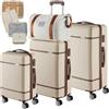 tectake® Set Valigie Da Viaggio, 13 Pezzi, Valigie Impilabili in ABS, Finiture in Similpelle, Rotelle Girevoli a 360°, Lucchetto TSA, Manico Telescopico Regolabile, Interno Separabile - Crema