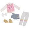 Glitter Girls - Buona giornata gradazionale! - Outfit con leggings a strati - Pantaloncini di jeans e giacca a cuore rosa - Collant Arc-en-ciel, fiocco per capelli, scarpe glitterate - 3 anni +