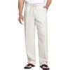 COOFANDY Pantaloni Lino Uomo Estivi Leggeri, Pantaloni in Misto Lino Casual con Coulisse e Vita Elastica, Pantaloni Dritti Traspiranti per Mare, Spiaggia e Vacanza Bianco-b 3XL