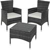 tectake® Set da Giardino in Rattan Lucerna, Robusto Telaio in Acciaio, Set Sedie da Esterno, Tavolino Salotto con Piano in Vetro, Comodi Cuscini, Design Moderno - Grigio