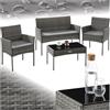 tectake® Set da Giardino in Rattan, 4 Posti, Polyrattan Resistente, Cuscini Idrorepellenti Lavabili, Struttura in Acciaio Stabile, Tavolino con Vetro di Sicurezza, Arredo Esterno - Grigio