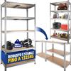 tectake® Scaffalatura Metallo Garage, Scaffale Attrezzi da Lavoro, Scaffalatura Libreria in Lamiera d'Acciaio, Scaffali Modulabili, 265 kg di Carico per Piano - Capacità Portante 1325 kg
