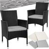 tectake® Set di 2 Sedie da Giardino in Poly Rattan di Alta Qualità, 4 Rivestimenti di Ricambio, Design Moderno con Morbidi Rivestimenti Beige e Grigio, Imbottiture Rimovibili - Nero/Beige
