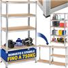 tectake® Scaffalatura Metallo Garage, Scaffale Attrezzi da Lavoro, Scaffalatura Libreria in Lamiera d'Acciaio, Scaffali Modulabili, 150 kg di Carico per Piano - Capacità Portante 750