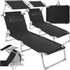 tectake® Set da 2 Lettino Prendisole Pieghevole, 190 x 68 x 111 cm, Sedia a Sdraio con Parasole, Cuscino e Maniglia Trasporto, Schienale Regolabile in 4 Posizioni, Traspirante ed Impermeabile - Nero