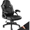 tectake® Sedia da Ufficio Ergonomica, Poltrona Gaming con Rivestimento in Similpelle, Regolabile in Altezza, Rotazione a 360 Gradi, Base Stabile con 5 Rotelle, Design Sportivo - Nero