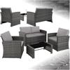 tectake® Salottino in Rattan, 2 Poltrone, Divano, Tavolo Piano in Vetro Rimovibile, Cuscini Comodi, Viti in Acciaio Inox, Salottino da Giardino Esterno, Salotto Esterno - Grigio/Grigio Chiaro