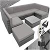 tectake® Set di Salottino in Rattan Venezia, 6 Sedili 1 Sgabello 1 Tavolino con Piano, Resistente alle Intemperie, Viti in Acciaio Inox, Mobili d Arredo, Giardino, Esterno - Grigio