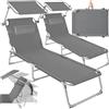 tectake® Set da 2 Lettino Prendisole Pieghevole, 190 x 68 x 111 cm, Sedia a Sdraio con Parasole, Cuscino e Maniglia Trasporto, Schienale Regolabile in 4 Posizioni, Traspirante ed Impermeabile - Grigio