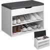 tectake® Scarpiera salvaspazio slim, Comoda Seduta Imbottita, Panca Portascarpe, Scarpiera ingresso con Ripiani Aperti, Facile da Montare, Mobile Porta Scarpe - 60 x 30 x 43,5 cm - Bianco