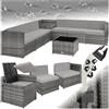 tectake® Set da Conversazioni, Salottino in Rattan, Poltrona Giardino, Sedia da Esterno, Tavolo con Piastra di Vetro, Box Contenitore, UV Resistenti, Arredamento Giardino Bello e Versatile - Grigio