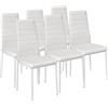 tectake® Set 6 Sedie Sala da Pranzo, Sedie Cucina in Similpelle, Gambe in Acciaio, Sedie da Pranzo Moderne dal Design Elegante, Sedie da Cucina Antiscivolo - Bianco