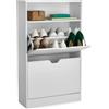 tectake® Scarpiera Moderna con 2 Cassetti a Ribalta, 60 x 24 x 102 cm, 4 Ripiani per 12 Paia di Scarpe, Elemento a Scaffale Aperto, Mobile Salvaspazio, Protezione Antiribaltamento - Bianco