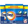 Dash Pods Detersivo In Capsule, 3x50 Lavaggi, Classico, Rimuove Le Macchie, Igienizza, Brillantezza Per I Capi