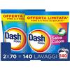 Dash Pods Detersivo In Capsule, 2x70 Lavaggi, Salva Colore, Rimuove Le Macchie, Igienizza, Brillantezza Per I Capi