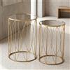 Set 2 Tavolini Armel in Vetro Specchiato Stile Art Déco con Struttura Oro - Coppia Portaoggetti Eleganti