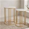 Set 2 Tavolini Jerome in Marmo Bianco Stile Art Déco con Struttura Oro - Coppia Portaoggetti