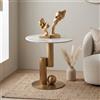 Tavolino da Salotto Rinako Japandi con Top in Ceramica Effetto Marmo Calacatta e Struttura Oro