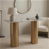 Consolle Miyara Japandi con Top in Ceramica Effetto Marmo Calacatta e Struttura Oro