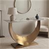 Consolle Luneya Japandi con Top in Ceramica Effetto Marmo Calacatta e Struttura Oro