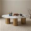 Tavolino da Salotto Lomaki Japandi con Top in Ceramica Effetto Marmo Calacatta e Struttura Oro