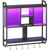 HOOBRO Mensola da Muro a 4 Livelli, Mensola da Cucina a LED, Scaffale Verticale a Parete, Galleggiante con Striscia LED, 6 Ganci, per Sala Giochi, Cucina, Bar caffè, Bar, Nero EBB70DBJ01