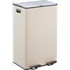 Relaxdays Cestino Relaxdays, 2 scomparti da 30 litri ciascuno, secchi interni estraibili, pedale, cucina, cestino a pedale, ferro, beige/argento