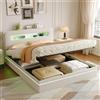 Moonbite letto in velluto 160x200 cm con illuminazione a LED, testata moderna, contenitore idraulico, letto matrimoniale, bianco