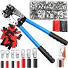 SBGGRL Pinza crimpatrice per terminali batteria per cavi elettrici pesanti da 1/0,2,4,6,8,10 AWG, connettore elettrico, 60 terminali ad anello in rame stagnato e 100 guaine termorestringenti