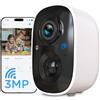 Atlantis Volta Pro telecamera Wi-Fi senza fili 3MP, batteria ricaricabile, visione notturna IR/Led, IP65, Audio 2 vie, Sensore PIR rilevamento del movimento, Slot Micro SD, APP, Notifiche Push, Cloud