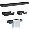 TNOMS Set portasciugamani nero opaco, set di accessori per il bagno da 4 pezzi tra cui barra per asciugamani, anello per asciugamani, gancio per asciugamani, porta carta igienica, set di portasciugamani da