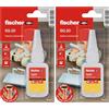 Fischer Adesivo Istantaneo SG 20 gr, Cianoacrilato, Super Colla Ultrarapida Attaccatutto - Non si Occlude la Punta - per Gomma, Plastica, Pelle, Legno, Ceramica (Confezione da 2)