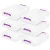 IRIS USA - Contenitori in plastica con coperchio, 6 litri, organizer per forniture artistiche, organizer per arti e mestieri, impilabili e sicuri, trasparente/viola, confezione da 6