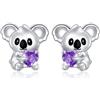 Flyow Set di gioielli Flyow Koala in argento Sterling 925, orecchini a lobo con koala e collana, adorabile animale koala con cuore, zirconi viola/blu, gioielli koala, regali per donne e ragazze, 0.47 Zoll