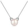 jiamiaoi collana Gatto con collana di perle d'argento perla per donne, collana gatto per ragazze, catena d'argento 45cm