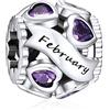 NINGAN Gennaio-dicembre Pietra natale in argento sterling 925 Perline vuote in oro rosa e argento Adatto per braccialetti da donna