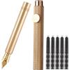 SIPLIV Penna Stilografica in Ottone (85 mm) Paragrafo Corto, Mini da Viaggio, Pennino Fine in Iridio, 20 Cartucce Inchiostro Nero, Scala di Drago