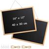 QKNOSM 2 Pezzi A3 Lavagna con Cornice in Legno, 30 x 40 cm, Lavagna Cancellabile con Chiodi di Pecora e Corda di Canapa da Appendere, Memoboard per Ufficio Cucina Bar Scuola, Nero