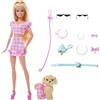 Barbie - Twinning Looks, bambola bionda e cagnolino in abiti rosa a quadretti abbinati, accessori per entrambi, occhiali da sole, collane e fiocchi, giocattolo per bambini, 3+ anni, JFP36