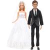 Miunana 2 PCS Tute + 2 PCS Scarpe per Matrimonio: Abito Nero per Bambola Ragazzo Sposo + Abito da Sposa Per Bambola Ragazza Sposa + Scarpe